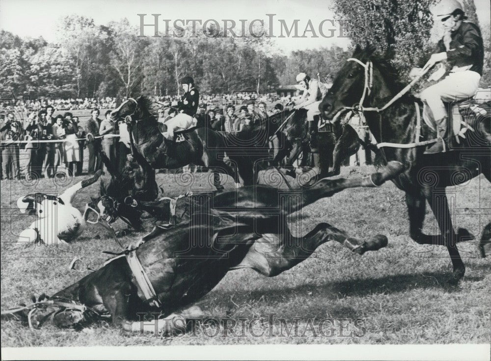 1977 Press Photo The Grand Pardubice,steeplechase riders crash - Historic Images