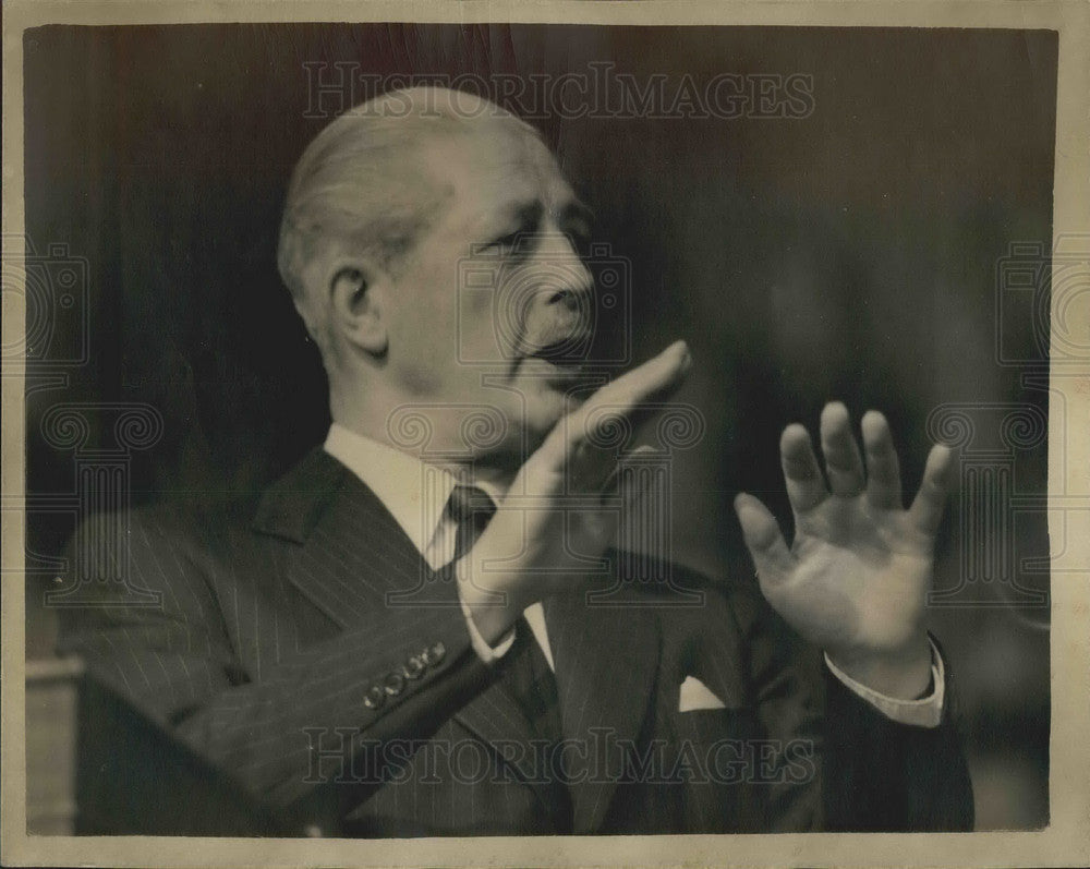 1957, Mr Harold Macmillan speaks at Pouighton in the sports stadium - Historic Images