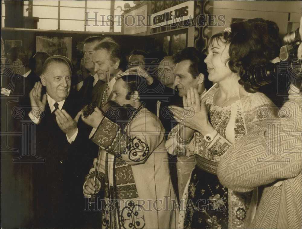 1974 Alain Poher Applauding Romanian Musicians in Paris - Historic Images