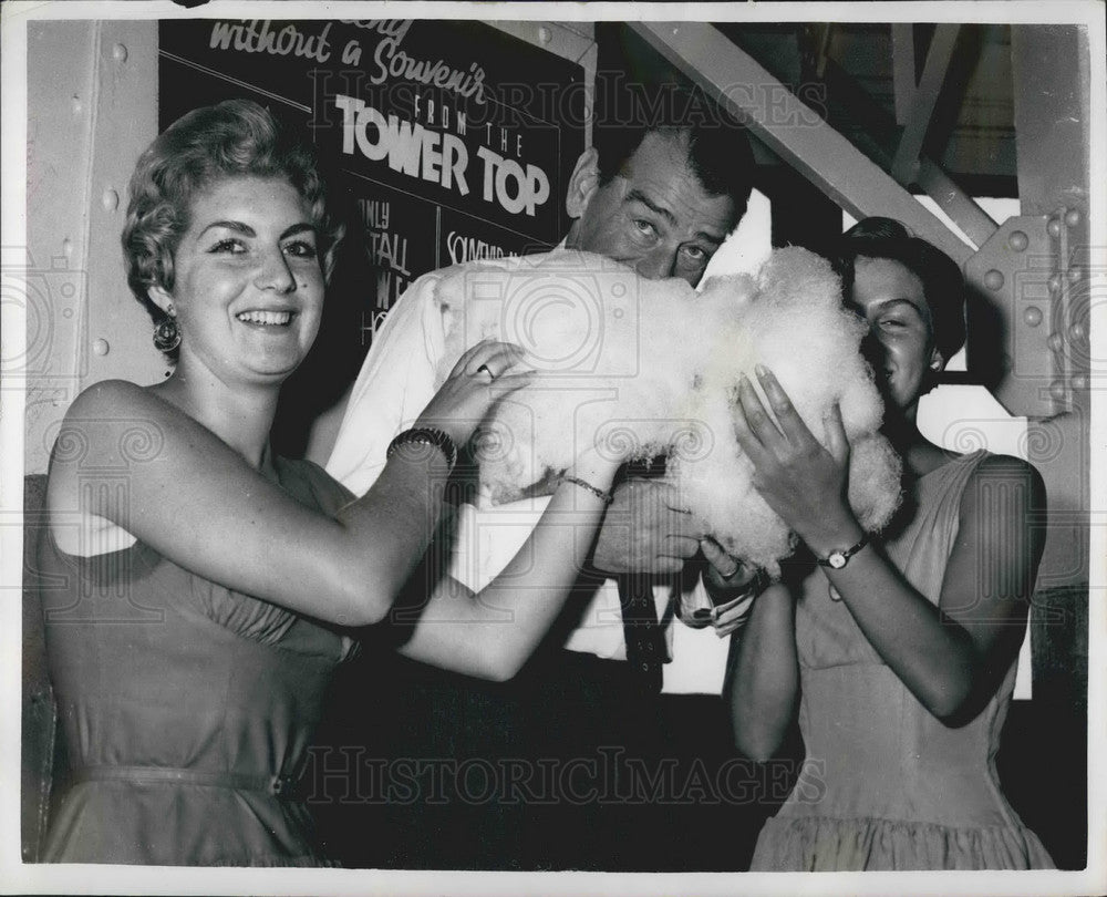 Actor Chris Powell and showgirls with cotton candy-Historic Images