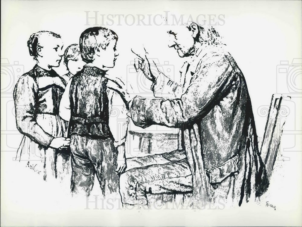 Press Photo Painting showing Pestalozzi with Children - KSB05195 - Historic Images