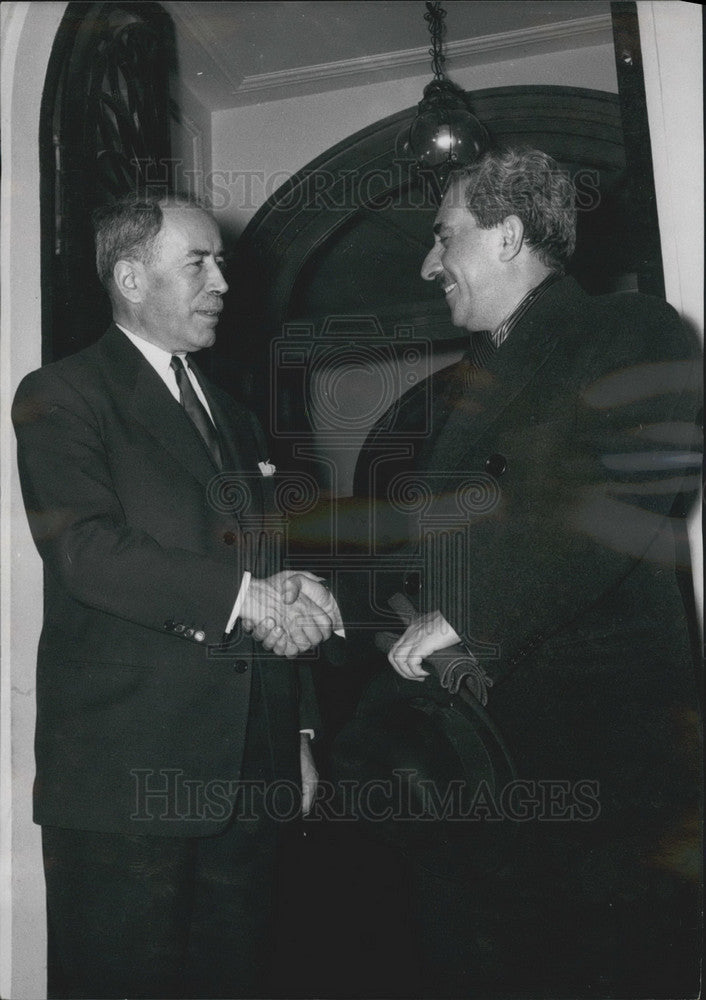 1955 Press Photo Israeli Prime Minister Moshe Sharett French Foreign Minister-Historic Images