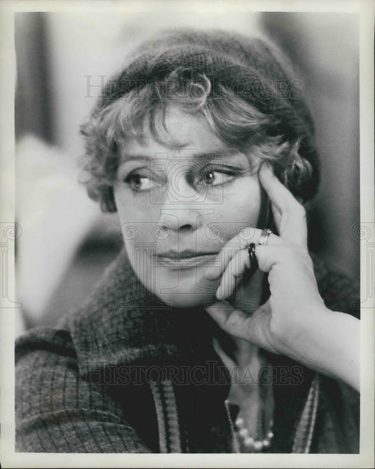 Press Photo Actress Maria Schell Candid Wearing Sweater Hat - Historic Images