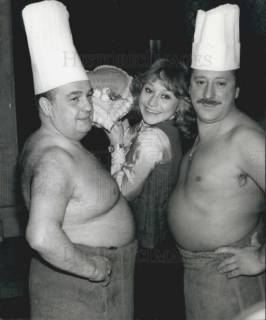 1979 Press Photo Actress Felicity Kendall & Chefs Marios Rous &Nello Bertinelli-Historic Images