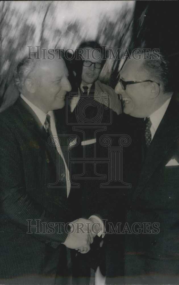 1969, Walter Scheel & Maurice Schumann, Quai d'Orsay, Paris, France - Historic Images