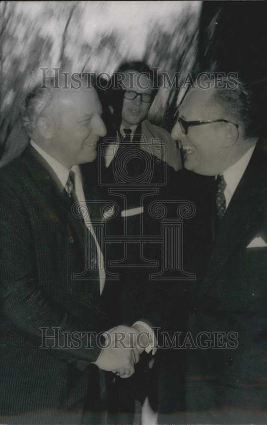 1969, Walter Scheel & Maurice Schumann, Quai d'Orsay, Paris, France - Historic Images