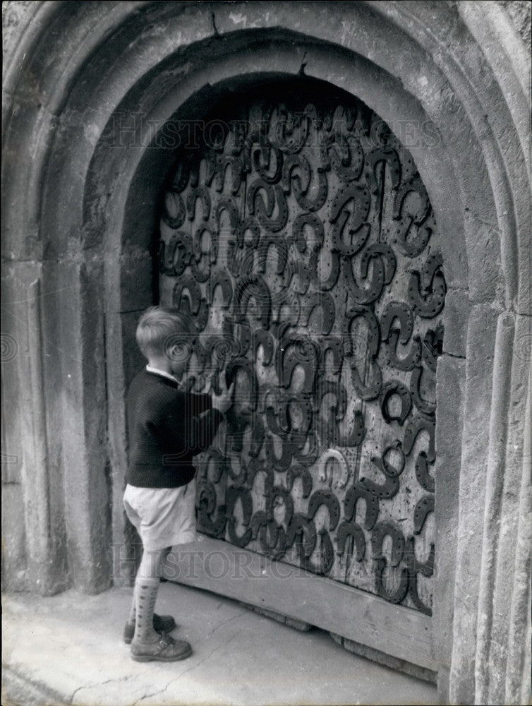 1959 Press Photo Church door covered in horseshoes - KSB14123-Historic Images