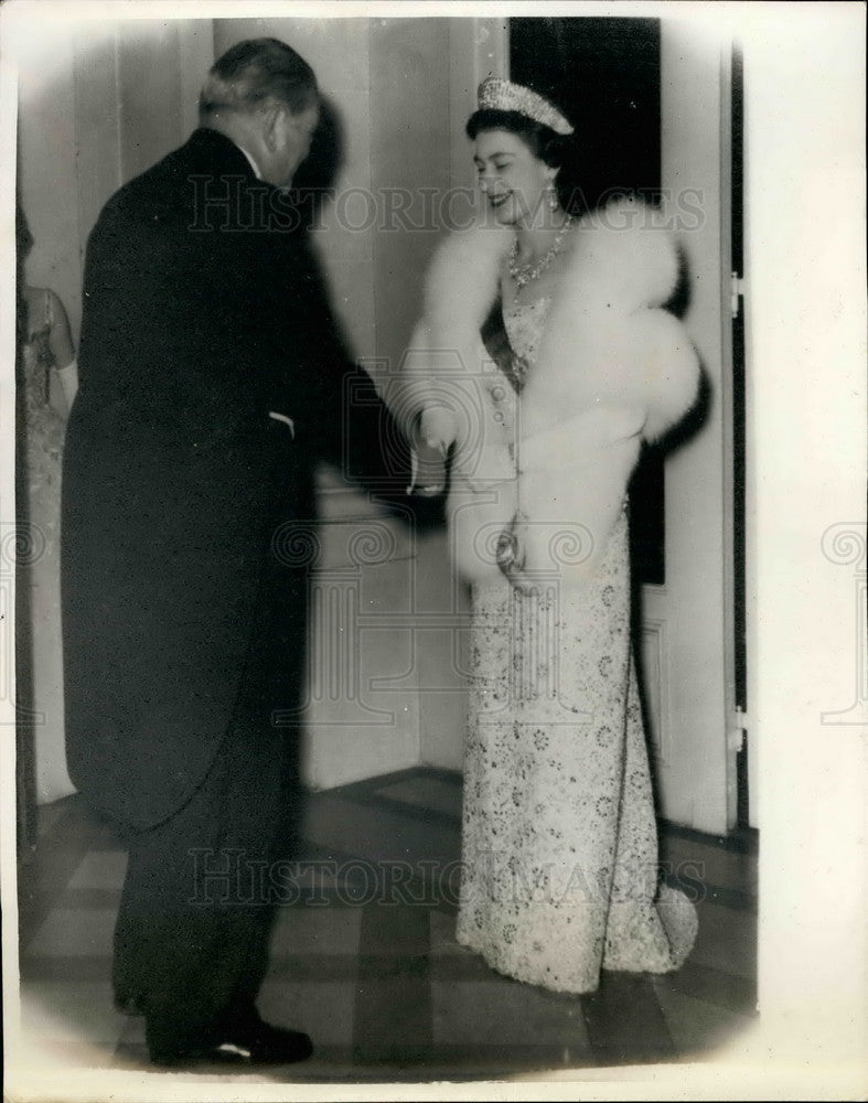 1957  Queen at British Embassy Reception Paris France-Pres Coty - Historic Images