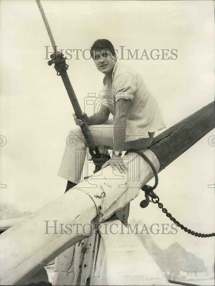 1963 Jacques Aubrey on his Boat at Quai de l'Alma in Paris - Historic Images