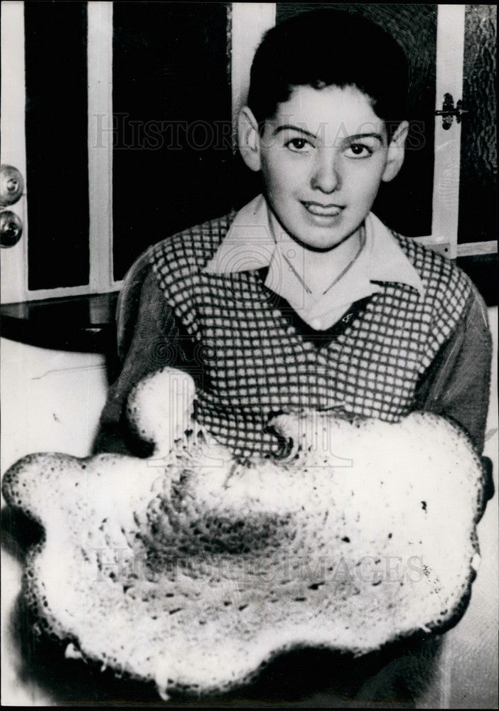 1953 Michel Bodin & Huge Mushroom he found - Historic Images