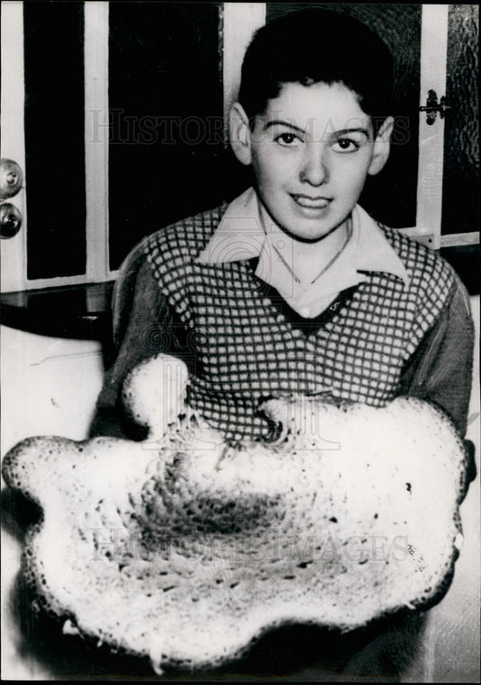 1953 Michel Bodin & Huge Mushroom he found - Historic Images