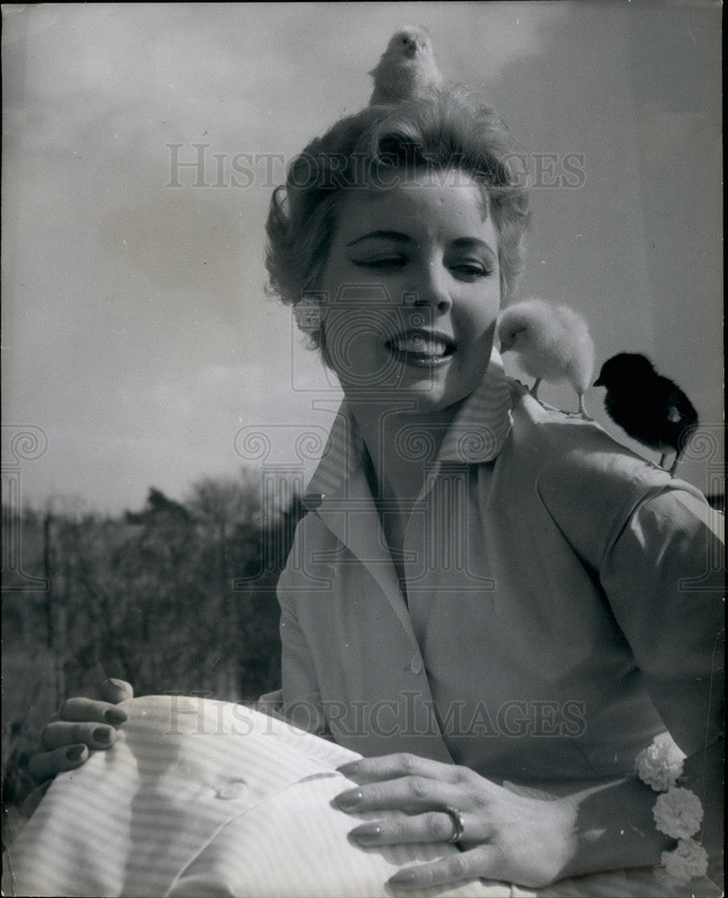 Press Photo Audrey Porter and baby chicks - KSB16469 - Historic Images