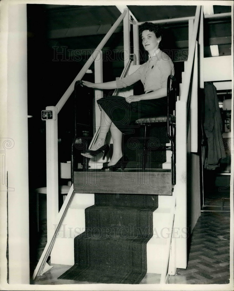 1956 Jean Pengelly Demonstrates Bennie Moving Stair Mechanical Earls - Historic Images