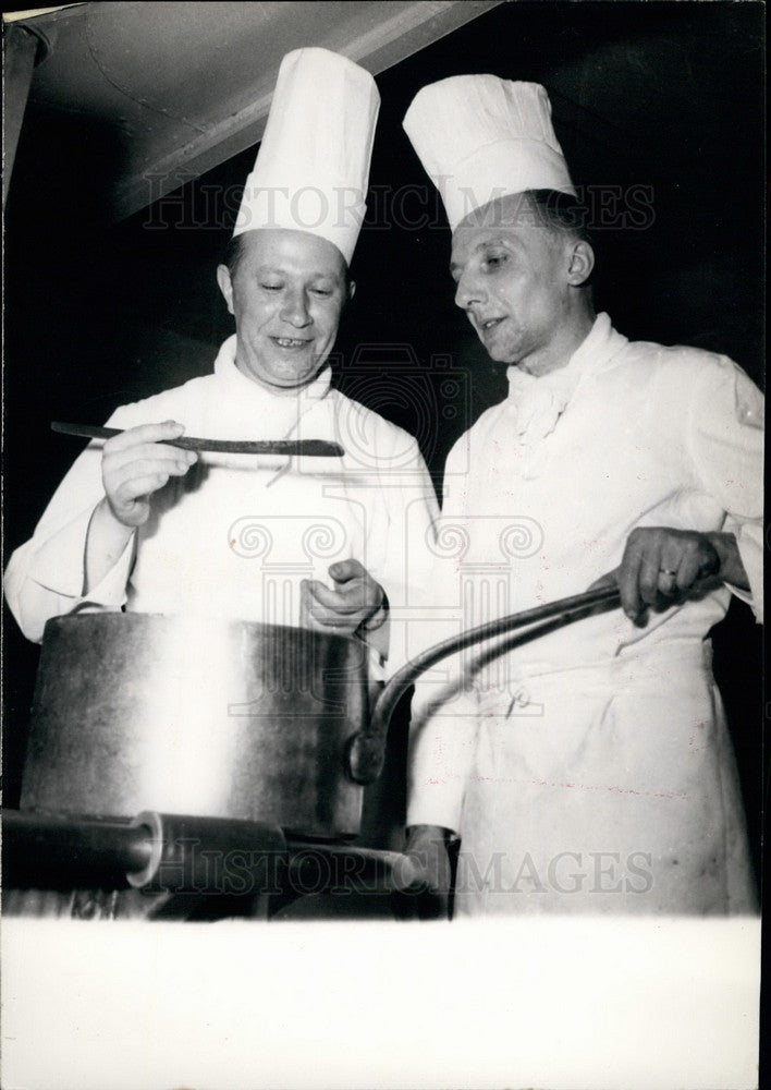 1955 Roger Lapierre (left) and Pierre Gaillet ,best cooks in France - Historic Images