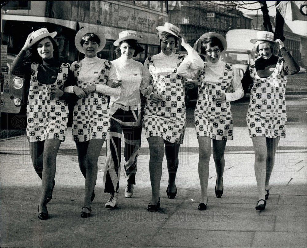 1968 Six Pretty Girls In Union Jack Outfits Support Britain - Historic Images