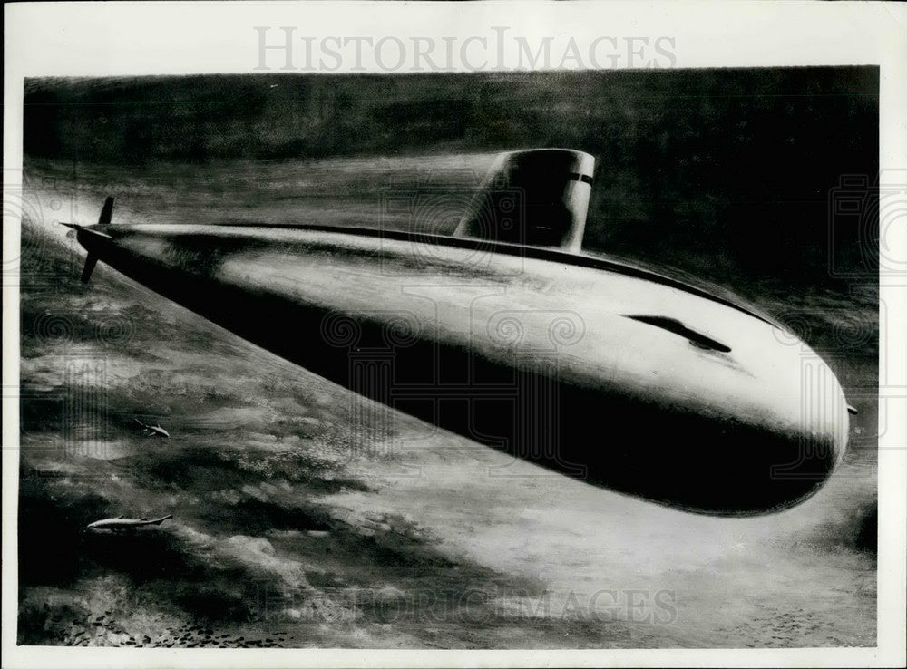 1958 Artists concept of H.M. Submariner Dreadnought: - Historic Images