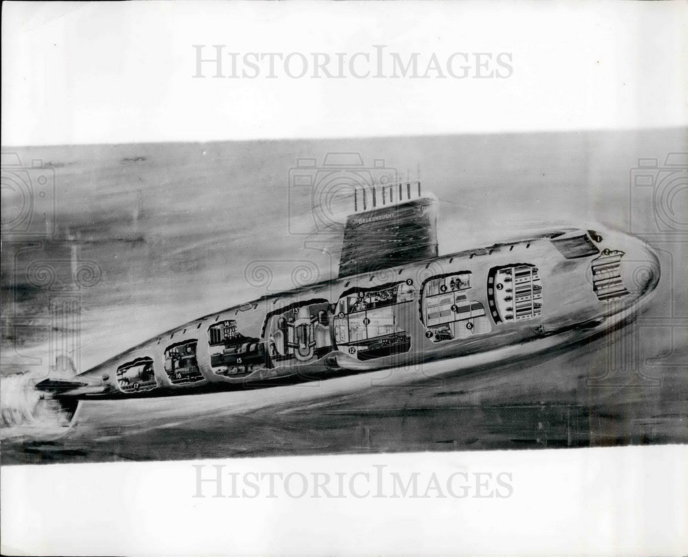 Press Photo A layout drawing of what will be Britain's 1st nuclear submarine - Historic Images
