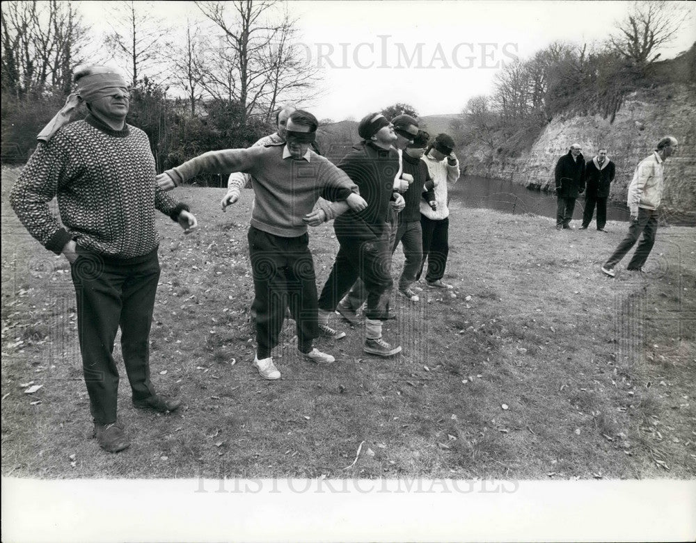 Press Photo Team of Business Managers Compete in Blind Football Game - KSB19515 - Historic Images