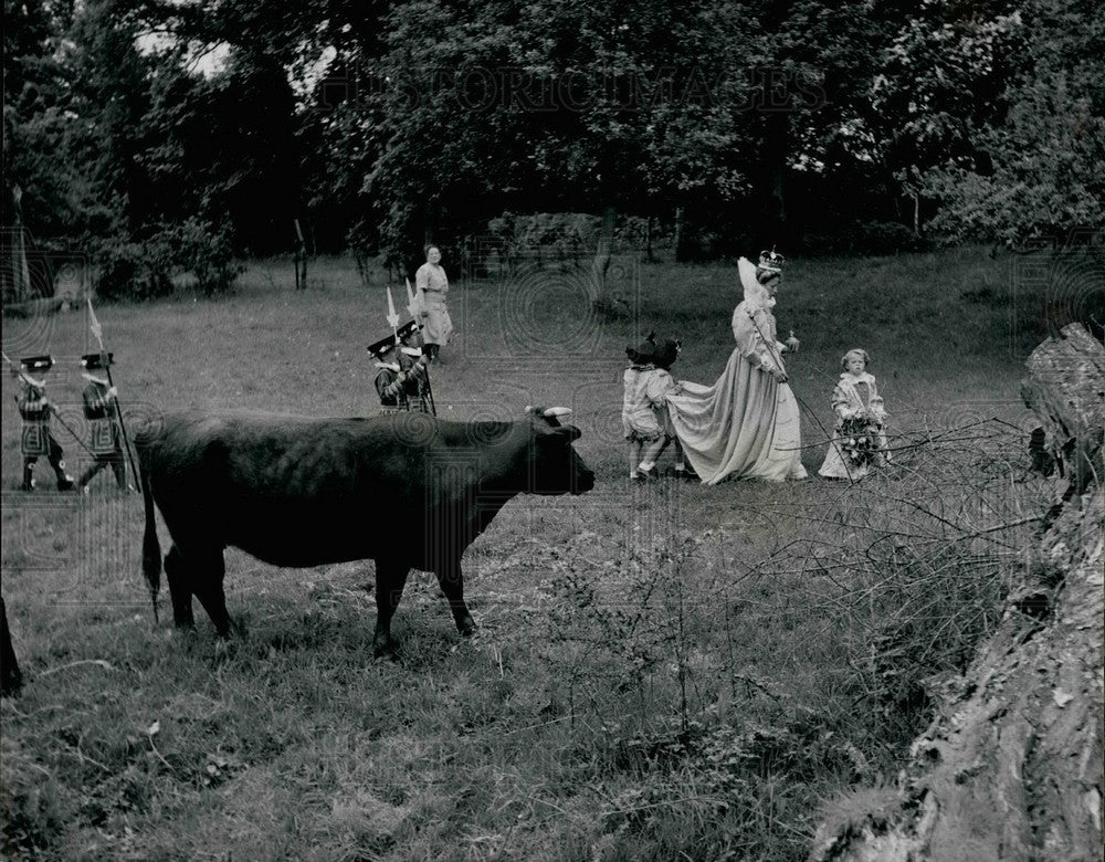 Press Photo Pageant rehearsal in a field as cow looks on - KSB19863-Historic Images