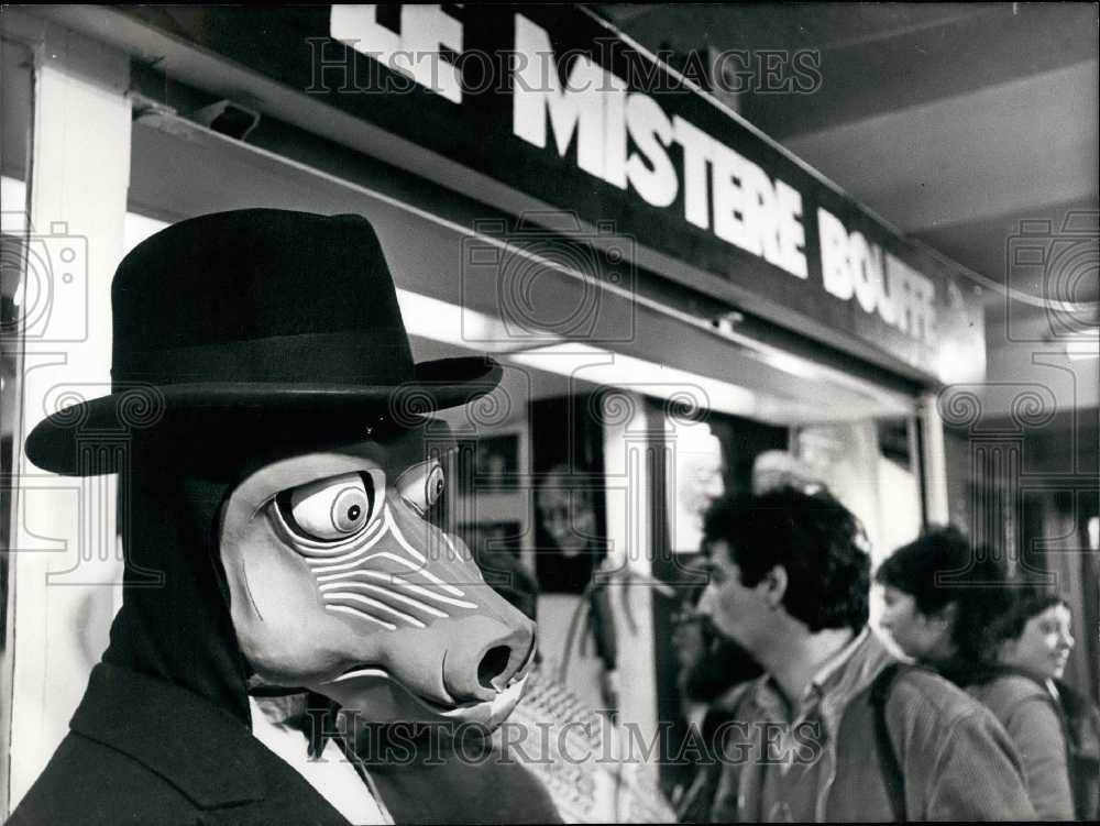 1981 Man Wearing &quot;Big Bad Wolf&quot; Mask Outside Paris Metro Station - Historic Images