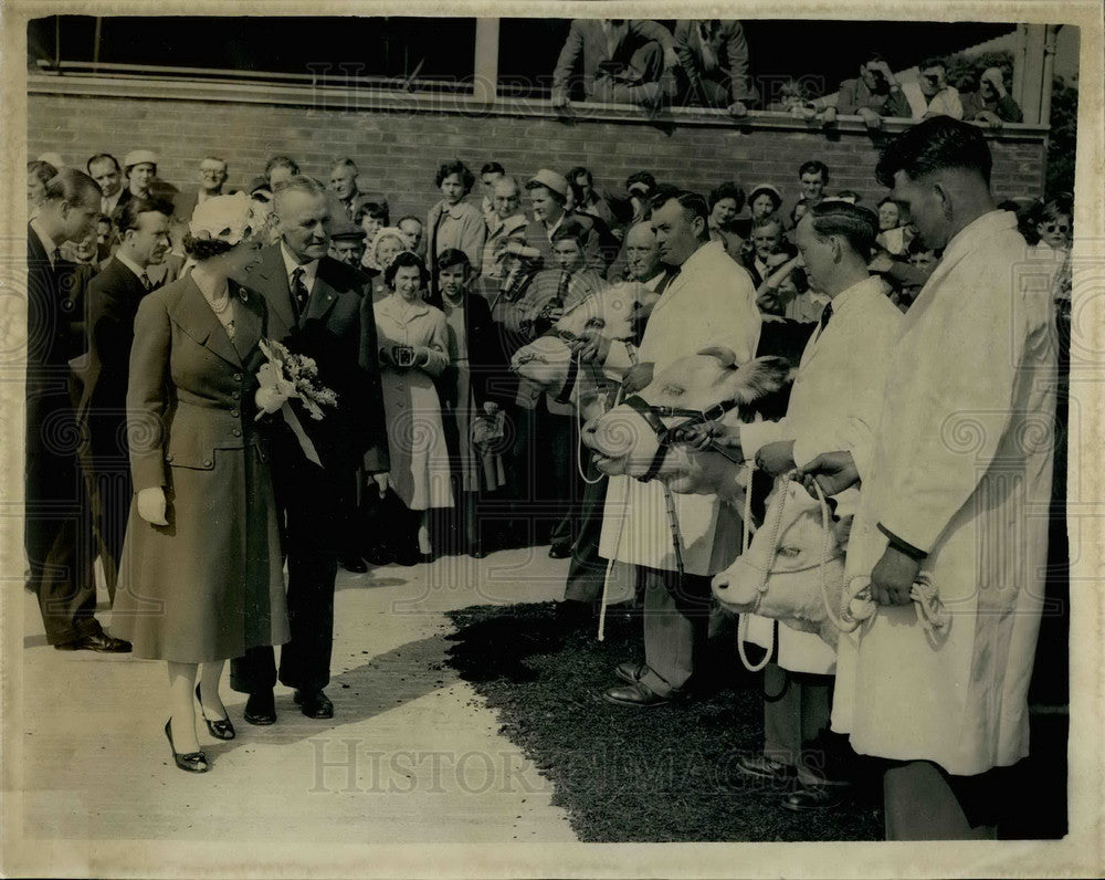1957, H.M. the Queen pictured during her tour,of the Cattle Market - Historic Images