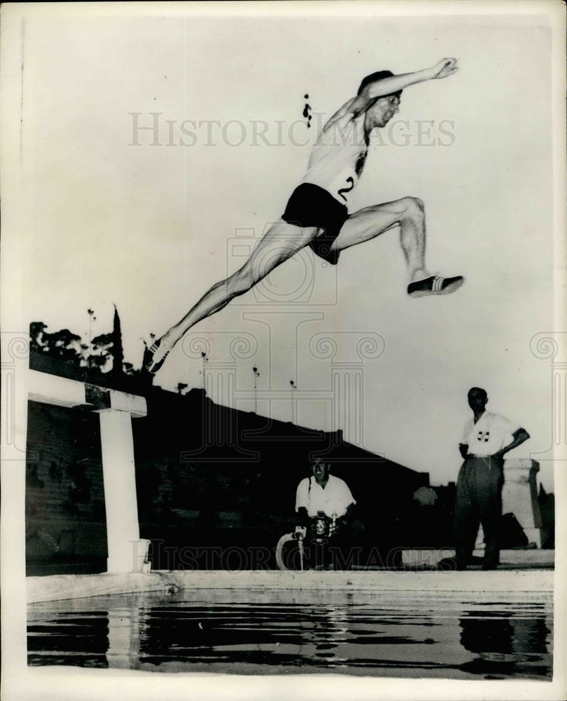 1956 George Papavassilou Greek Athlete Performs Jump Athens - Historic Images