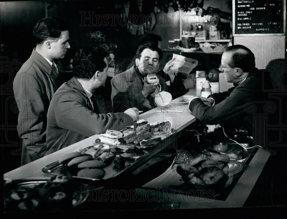 Press Photo Patrons at baber shop can have coffee and roll - KSB27225 - Historic Images