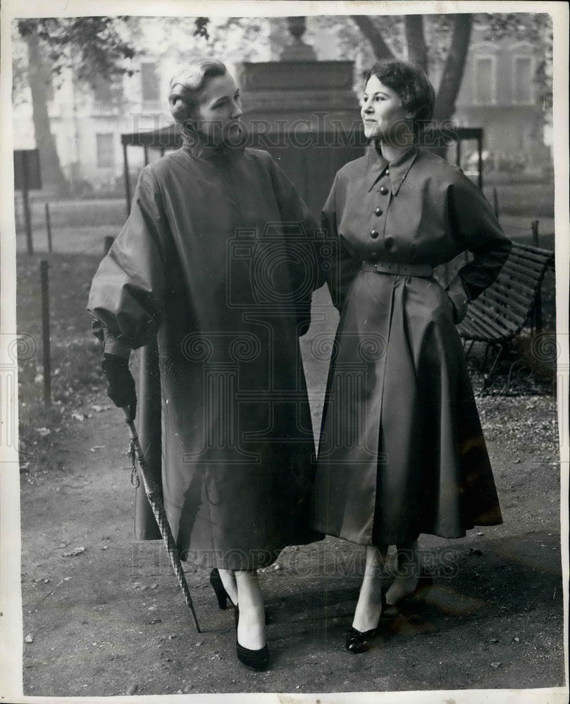 1952 Press Photo Paul Blanche raincoats on models - KSB33077 - Historic Images