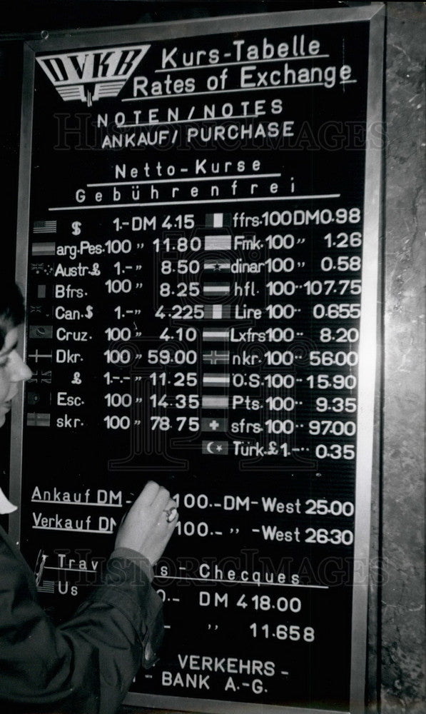 1956, Young Girl Rates Exchange Schedule Travel Cost Chart Italy - Historic Images