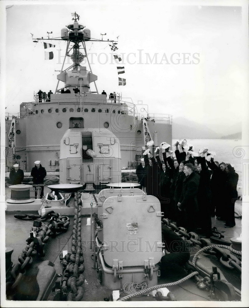 1961 Demonstrators welcome the Proteus as it docks - Historic Images