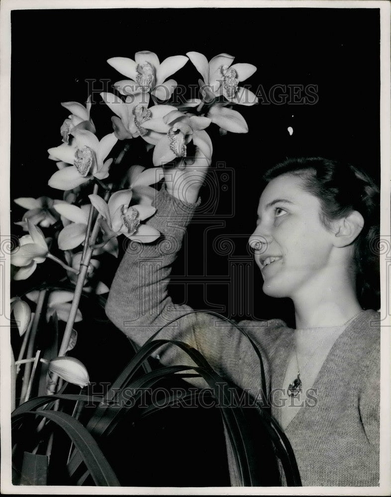 1953 Doris Devine Admires Imogen Exbury Second Best Grown Orchid - Historic Images