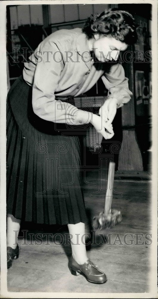 1955, A. Horne Factory Inspector Drops To Pound Hammer Toes Safety - Historic Images