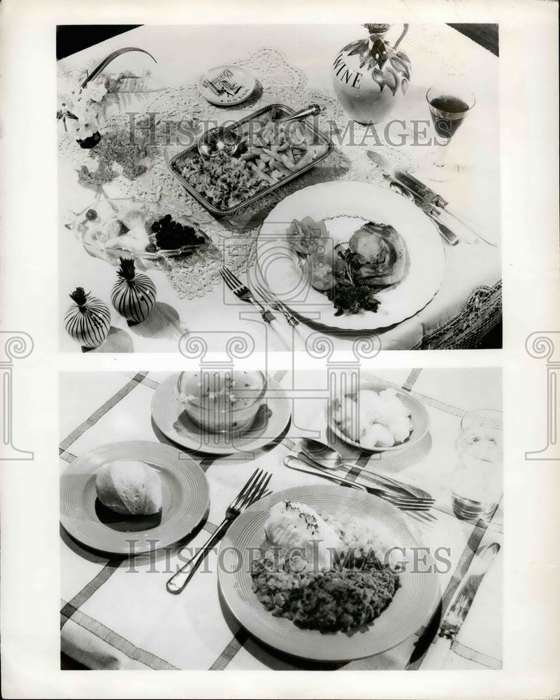 1956 Reconstituted Pork Chip Fried Potatoes White Cabbage Soup Beef - Historic Images