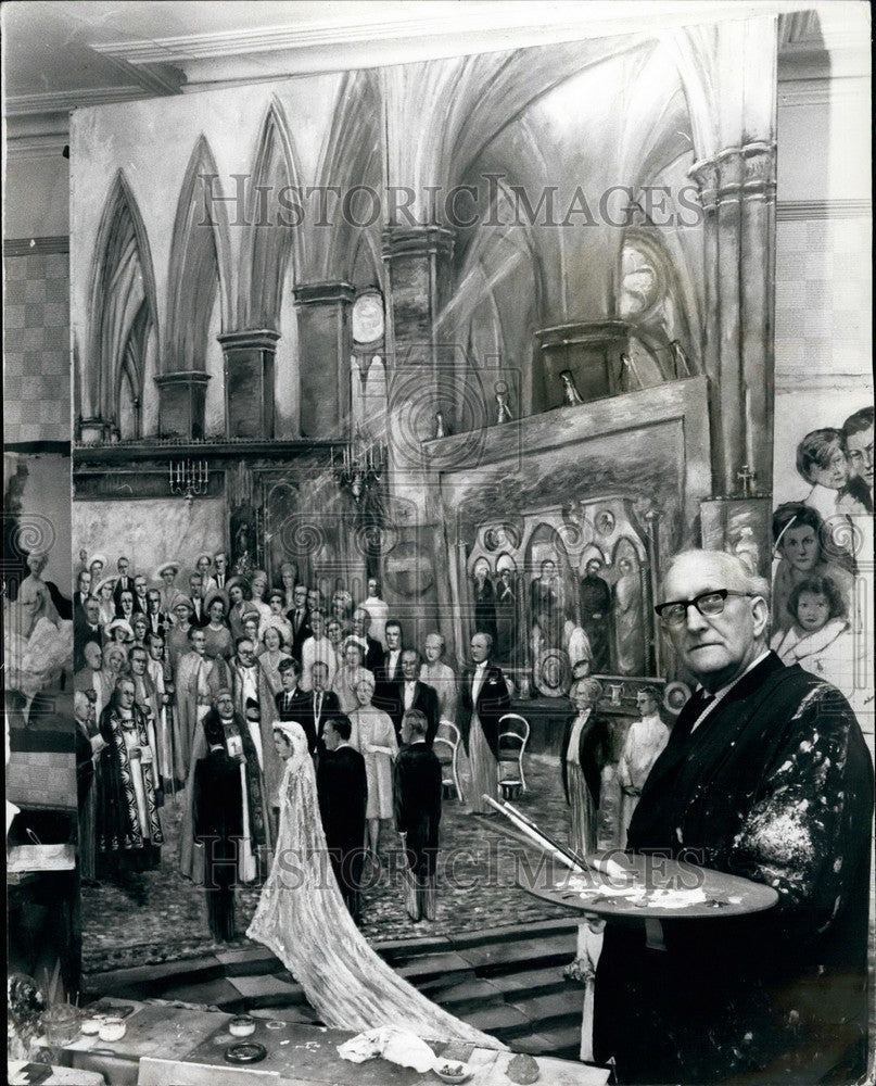 Press Photo Artist William Carey &amp; Painting Of Princess Alexandra&#39;s Wedding - Historic Images