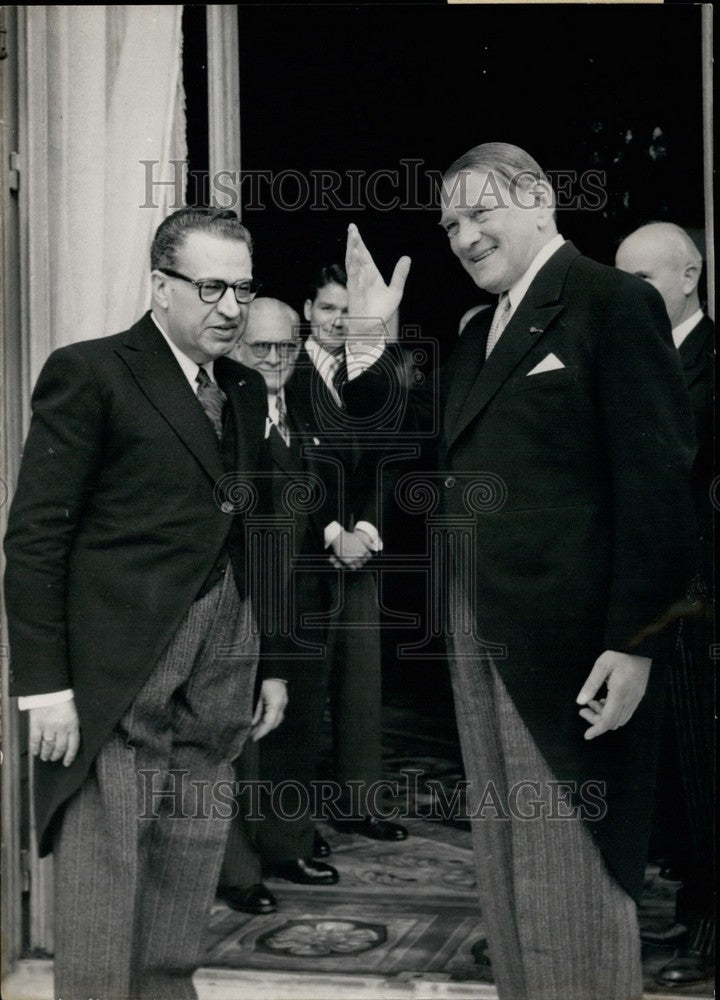 1954, Jaime Torres Bodet (L)Mexican ambassador to Paris &amp; Pres Coty - Historic Images