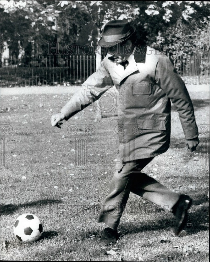 1974 Liberal Party leader Jeremy Thorpe ,kicks a soccer ball - Historic Images