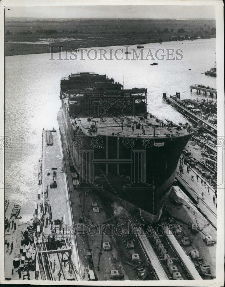 1961 German  ship  "Egmont" being launched. - Historic Images
