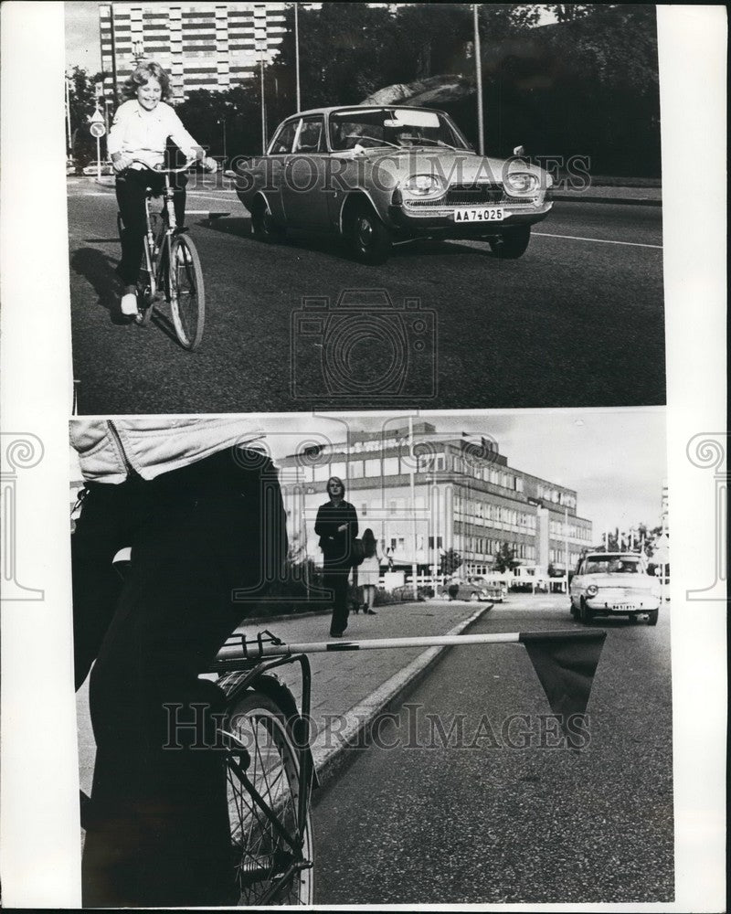 Press Photo Swedish girl  cycles to school - Historic Images