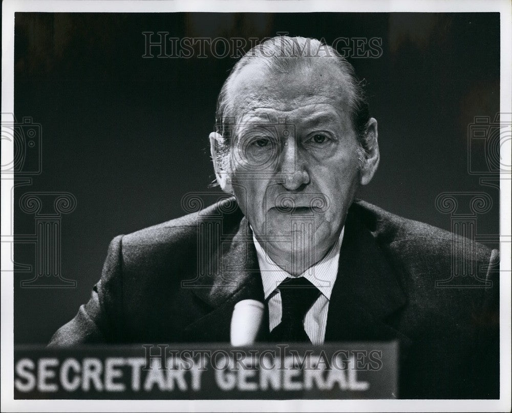 1979 Press Photo Kurt Waldheim at UN news conf - KSB44403 - Historic Images