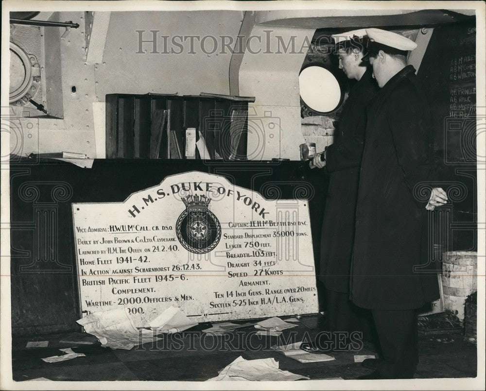 1957 Ship's Honours list  on  H.M.S Duke of York - Historic Images