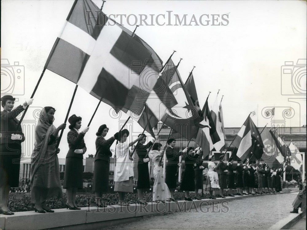 1958 Press Photo Brussels World Fair Opening Flying National Flags - KSB46203-Historic Images