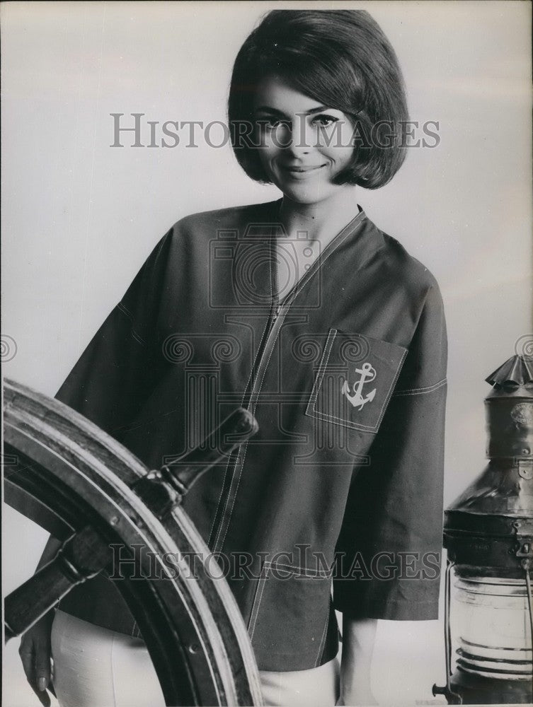 1963, Woman Modeling La Dunette Blue Linen Seaside Jacket - KSB47677 - Historic Images