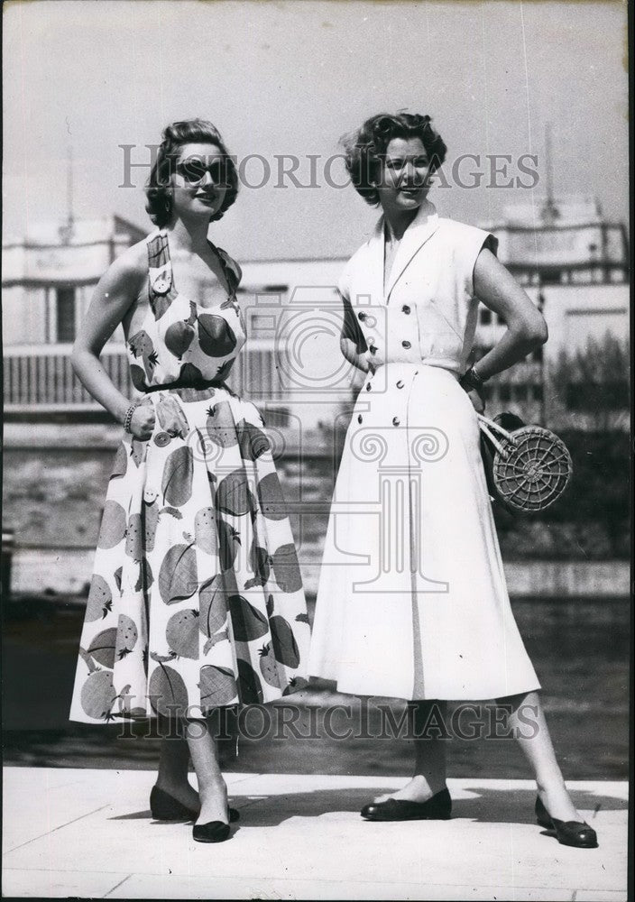 1954 Press Photo Women Modeling Summer Dresses Paris Designer Pierre Billet-Historic Images