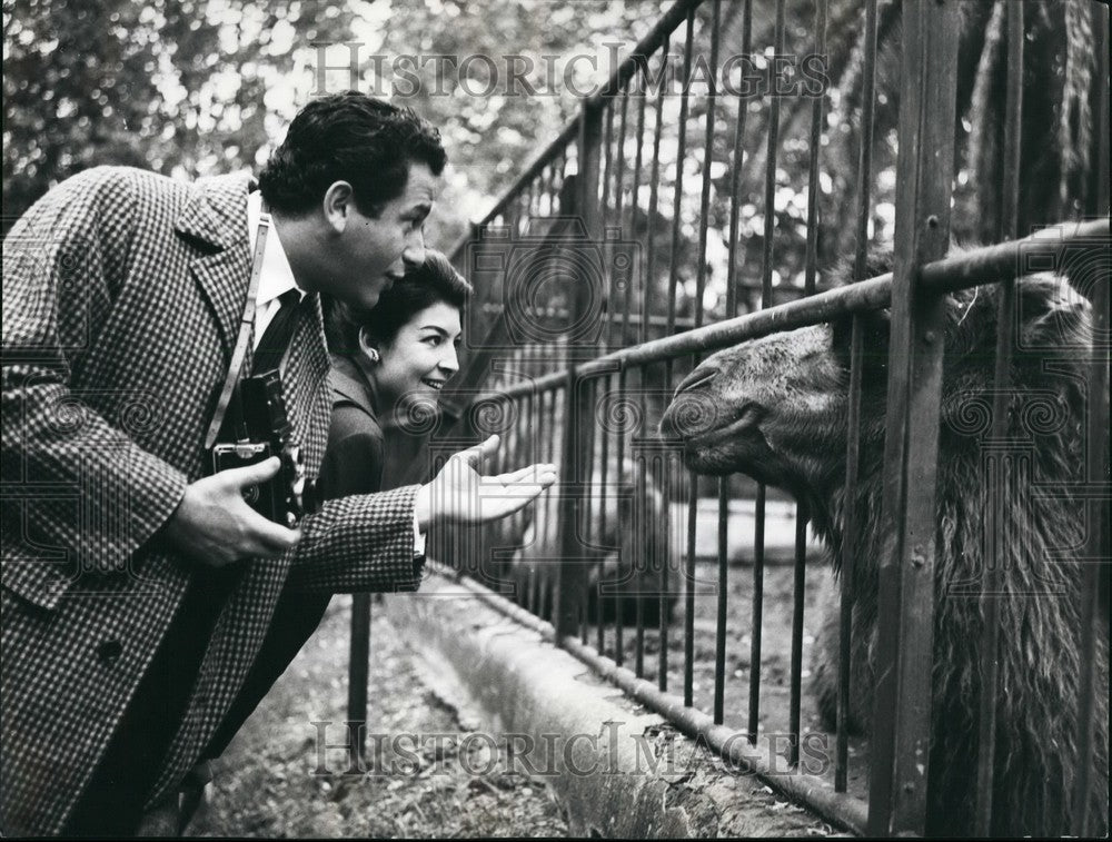 Press Photo Actor Frank Wolff & Wife Visit Zoo In Rome - Historic Images