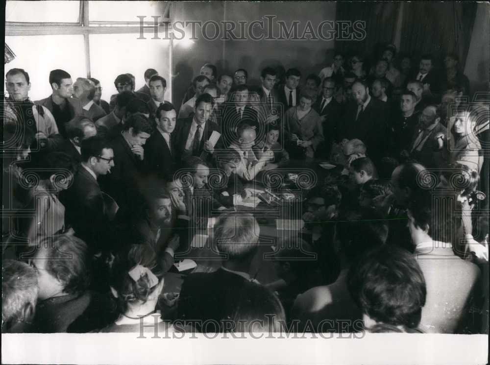 1968 VP of Reporter&#39;s Union Maurice Seveno at Microphone - Historic Images