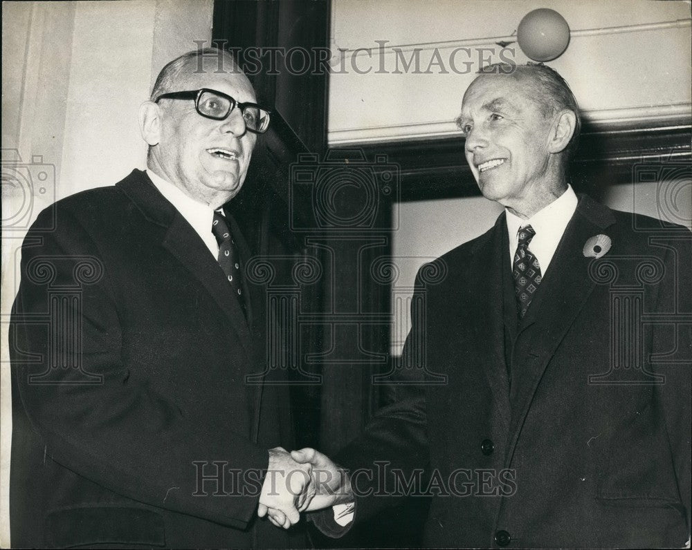 1971, French Foreign Minister M. Schumann &amp; Sir Alec Douglas - Historic Images