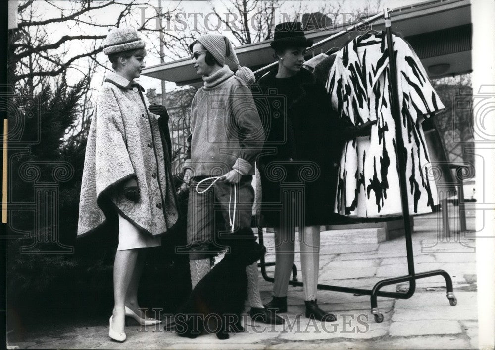 1962, Lamb poncho, Ladoka Seal Dress &amp; Black Persian Poncho at Fur Fa - Historic Images