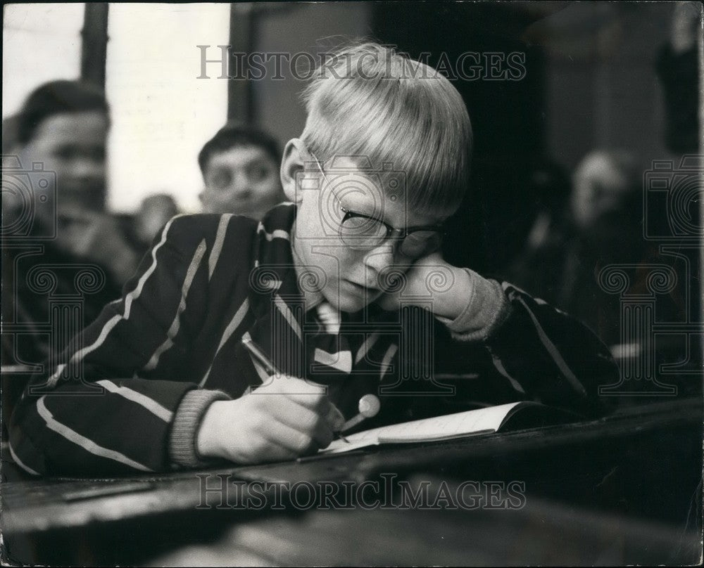 1960 Student at Highfield Prep School Concentrating on School Work - Historic Images