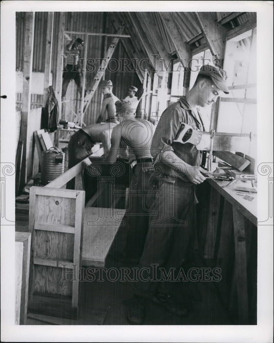 Press Photo Seabees Naval Mobile Construction Battalion pens MSAD Chapel-Historic Images
