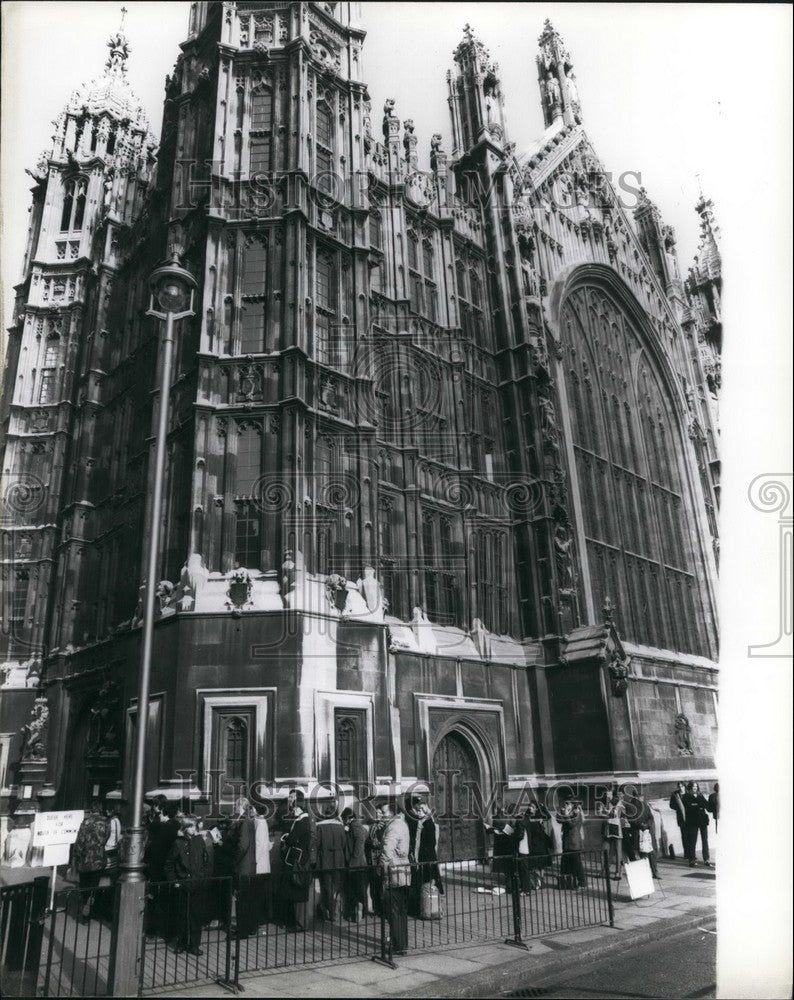 Press Photo People outside a large Gothic building - Historic Images